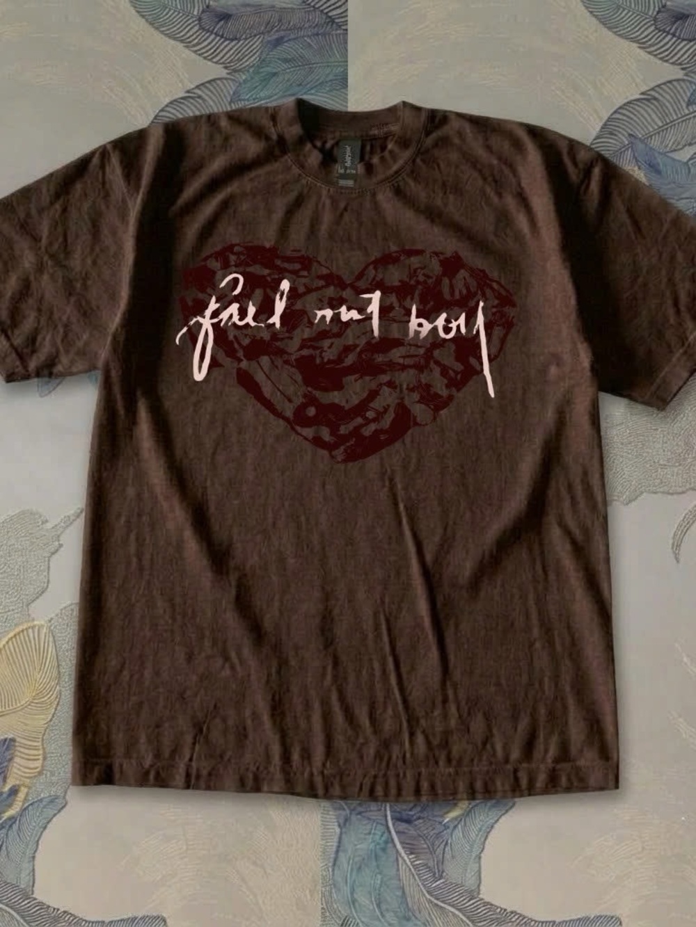 Gildan Brown Short-Sleeve Tee with Heart Graphic and Script